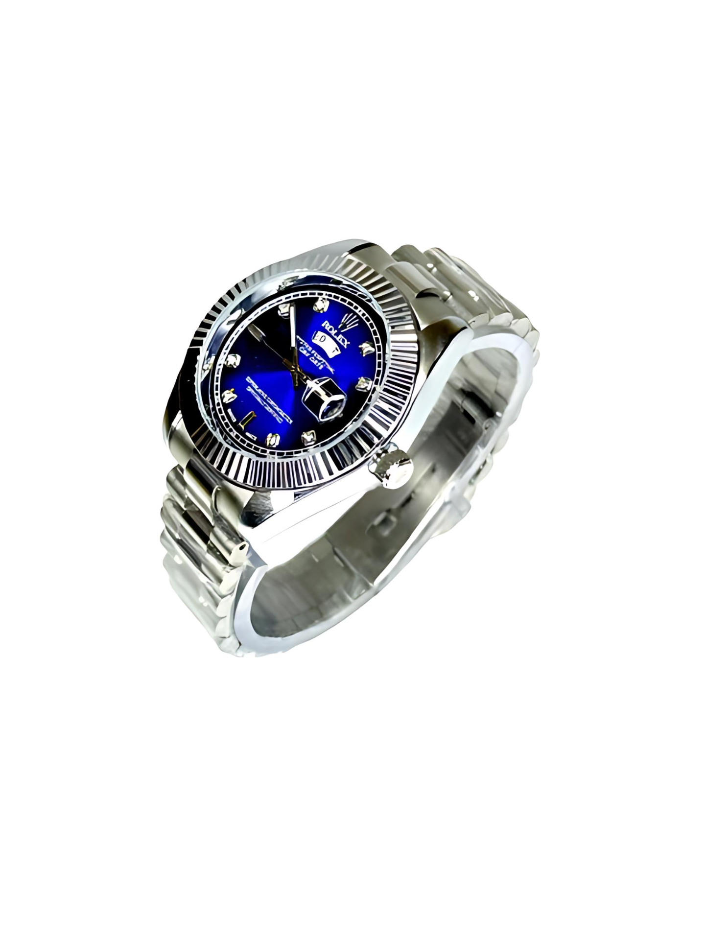 Rolex-Inspired Blue Dial Day-Date Men’s Watch – Diamond Markers