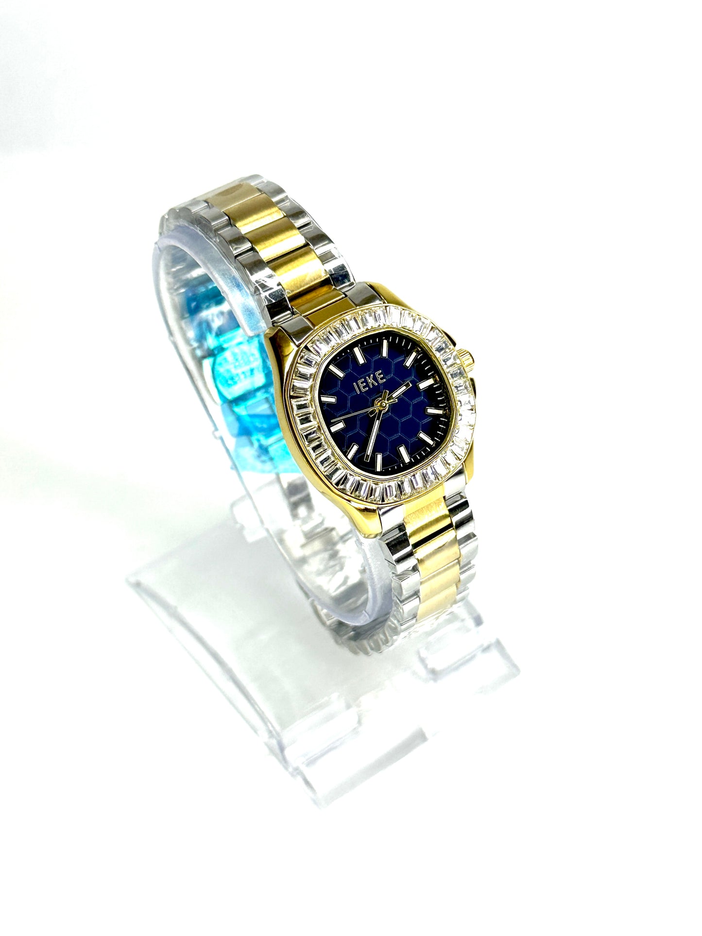 LEKE Royal Blue & Gold Two-Tone Luxury Watch – Crystal Bezel Edition