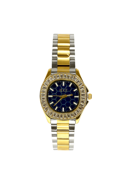 LEKE Royal Blue & Gold Two-Tone Luxury Watch – Crystal Bezel Edition