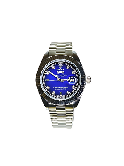 Rolex-Inspired Blue Dial Day-Date Men’s Watch – Diamond Markers