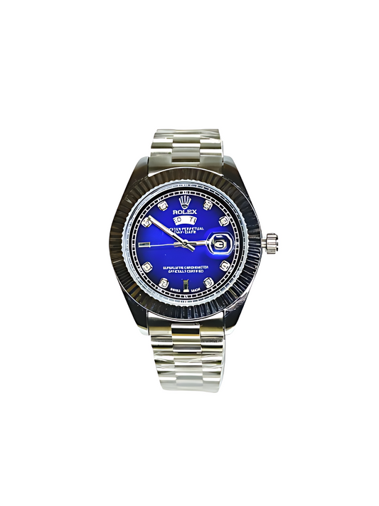 Rolex-Inspired Blue Dial Day-Date Men’s Watch – Diamond Markers